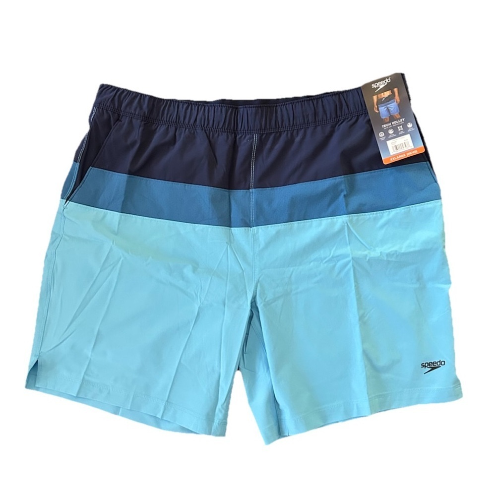 NWT Speedo Men's Tech Volley UPF50+
Swim Shorts trunks Size 2XL Blue Blocks